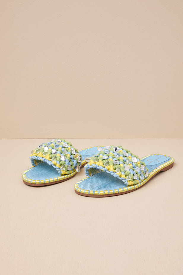 Brennara Chambre Lizard Woven Rhinestone Slide Sandals