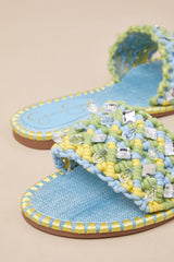 Brennara Chambre Lizard Woven Rhinestone Slide Sandals