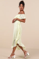 Pretty Perfect Yellow Burnout Floral Off-the-Shoulder Midi Dress