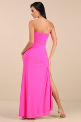 Epitome of Allure Hot Pink Mesh Strapless Ruched Maxi Dress
