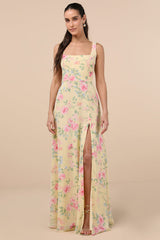 Remarkable Arrival Yellow Multi Floral Sleeveless Maxi Dress
