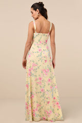 Remarkable Arrival Yellow Multi Floral Sleeveless Maxi Dress
