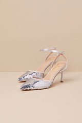 Arley Silver Sequin Ankle Strap Pumps