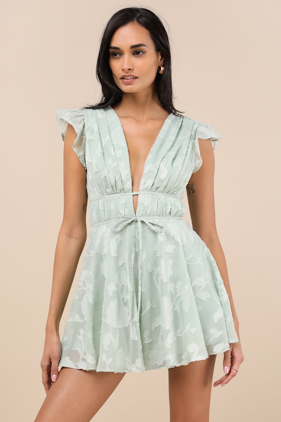 All About The Flowers Mint Green Burnout Floral Ruffled Romper
