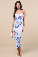 Graciela Periwinkle Floral Mesh Bodycon Midi Dress
