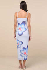 Graciela Periwinkle Floral Mesh Bodycon Midi Dress
