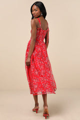 Francesca Red Floral Sleeveless Midi Dress