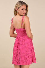 Angelic Admiration Hot Pink Tie-Shoulder Babydoll Mini Dress