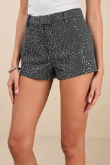 Caria Dark Grey Sequin Mid-Rise Micro Shorts