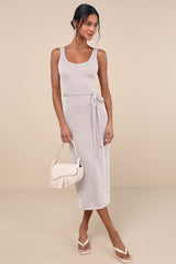 Summer Perfection Taupe and Ivory Striped Ribbed Midi Dress