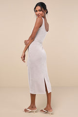 Summer Perfection Taupe and Ivory Striped Ribbed Midi Dress
