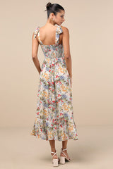 Summer Invite White Multi Floral Tie-Strap Tiered Midi Dress