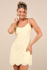Modern Romantic Light Yellow Eyelet Lace Mini Dress