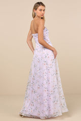 Chic Preciousness Lavender Floral Organza Bustier Maxi Dress