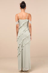 Elara Light Sage Ruffled Maxi Dress