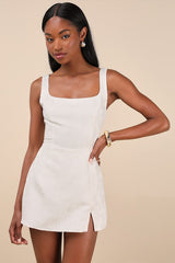 Nazira Ivory Jacquard Bow Skort Romper