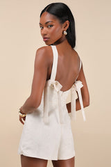 Nazira Ivory Jacquard Bow Skort Romper