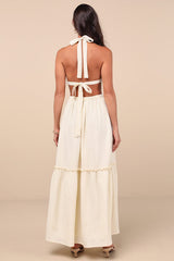 Island Vacay Cream Tie-Back Maxi Dress