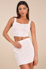 Emanita Ivory Ditsy Floral Two-Piece Bodycon Mini Dress