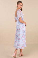Valla Light Blue Floral Flutter Sleeve Midi Dress