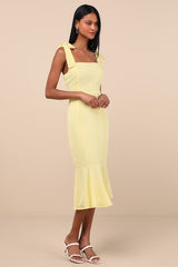 Bimini Light Yellow Swiss Dot Tie-Strap Midi Dress