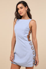 Decidedly Summery Light Blue Cutout Sleeveless O-Ring Mini Dress