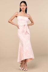 Gwenth Blush Floral Jacquard High-Low Midi Dress
