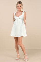 Precious Allure Light Sage Green Jacquard Tie-Strap Mini Dress