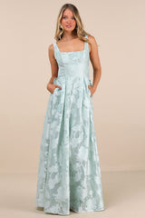 Perfected Aura Sage Jacquard Tie-Back Maxi Dress with Pockets