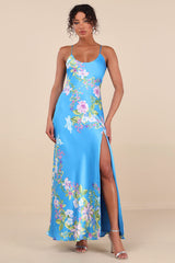 Donna Blue Floral Sleeveless Slip Maxi Dress