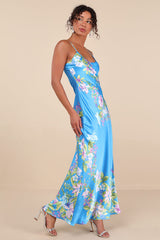 Donna Blue Floral Sleeveless Slip Maxi Dress