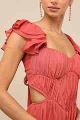 Mio Rusty Rose Pleated Tie-Back Midi Dress