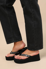Skyscraper Black Studded Platform Thong Sandals