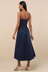 Tandria Navy Smocked Sleeveless Midi Dress
