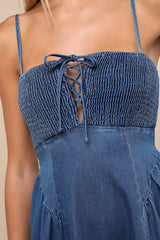 Laylie Medium Wash Denim Lace-Up Midi Dress