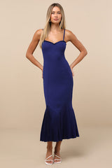 Channa Navy Blue Pleated Hem Midi Dress