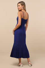 Channa Navy Blue Pleated Hem Midi Dress