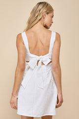 Perfectly Flirtatious White Floral Jacquard Tie-Back Mini Dress