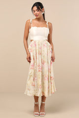 Rosalee Ivory Floral Mixed Media Midi Dress