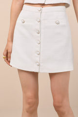 Monique White Tweed Button-Front Mini Skirt