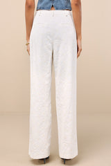 Andrey Cream Floral Embroidered Straight-Leg Trouser Pants