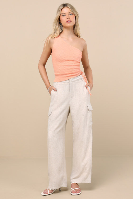 Cadelina Heather Beige Linen Cargo Trouser Pants