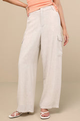 Cadelina Heather Beige Linen Cargo Trouser Pants