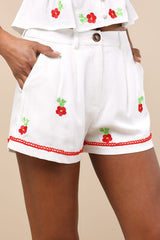 Ayah White Embroidered High-Rise Shorts