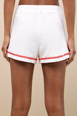 Ayah White Embroidered High-Rise Shorts