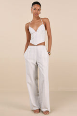 Anahita Cream and Blue Striped Mid-Rise Straight Leg Pants