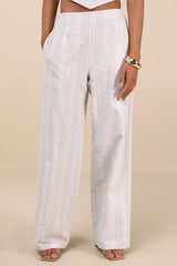 Anahita Cream and Blue Striped Mid-Rise Straight Leg Pants