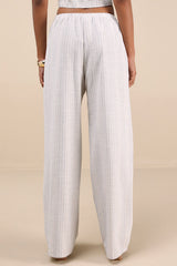 Anahita Cream and Blue Striped Mid-Rise Straight Leg Pants