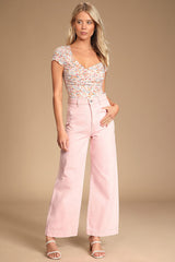 Sweetest Nature Ivory Floral Print Short Sleeve Bodysuit