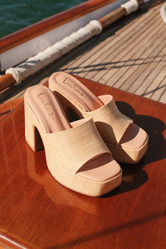 Drexel Beige Raffia Platform Slide Sandals